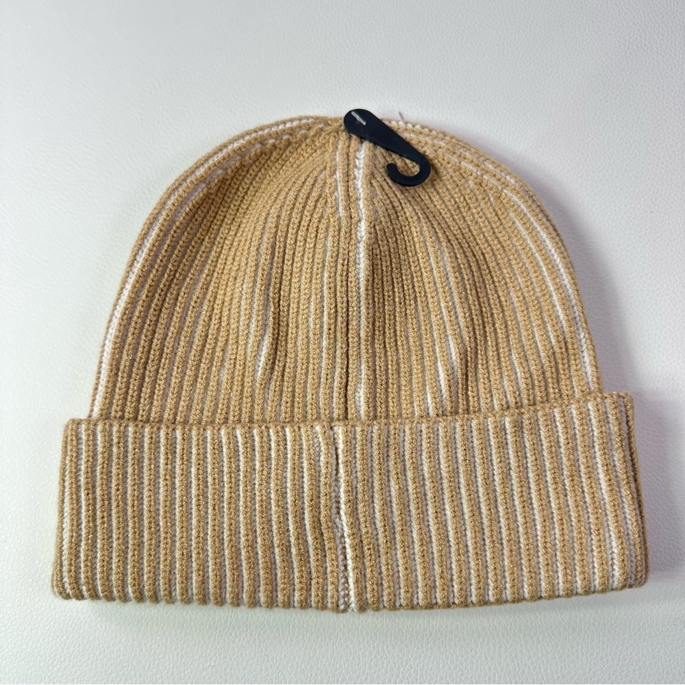 4/$25**NEW Men’s Alfani Knit Beanie/Hat Tan and White Ribbed Beanie - Picture 2 of 4